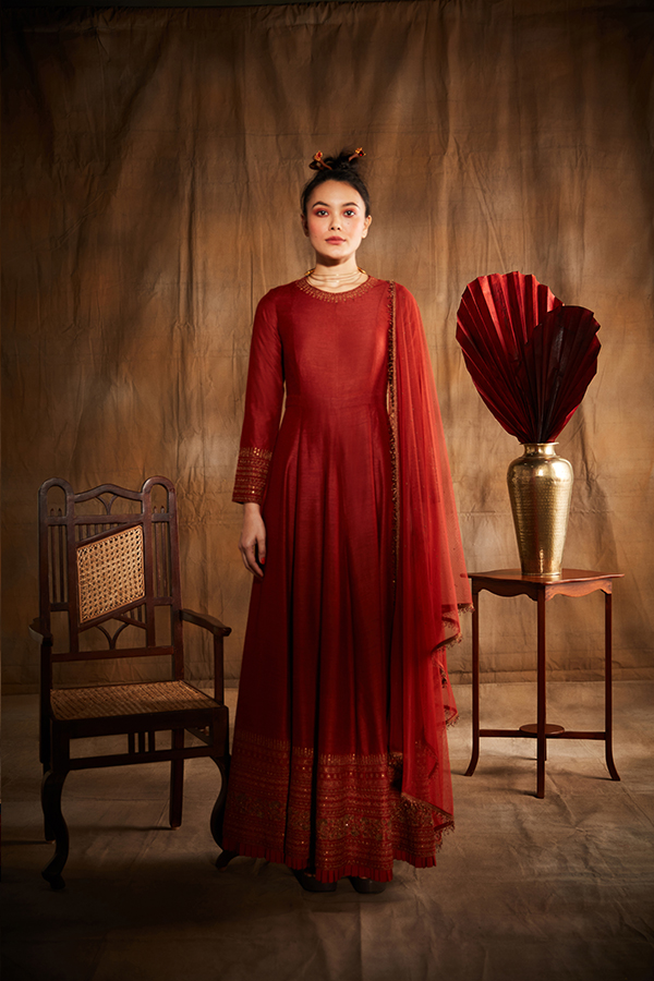 Maroon Anarkali Dress Online - Idalia